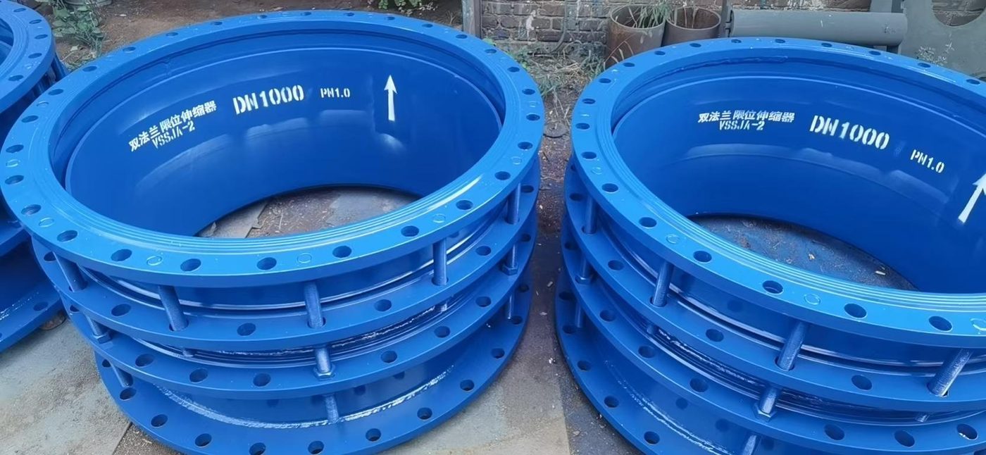 Large flanged expansion joints with tie rods ready for shipment